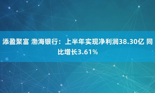 添盈聚富 渤海银行：上半年实现净利润38.30亿 同比增长3.61%